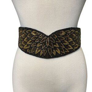 VTG accessory Lady beaded black satin stretch belt 90s 80s Y2K cocktail sparkle